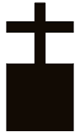 A topographic map symbol for a church which is a square with a cross on the top.
